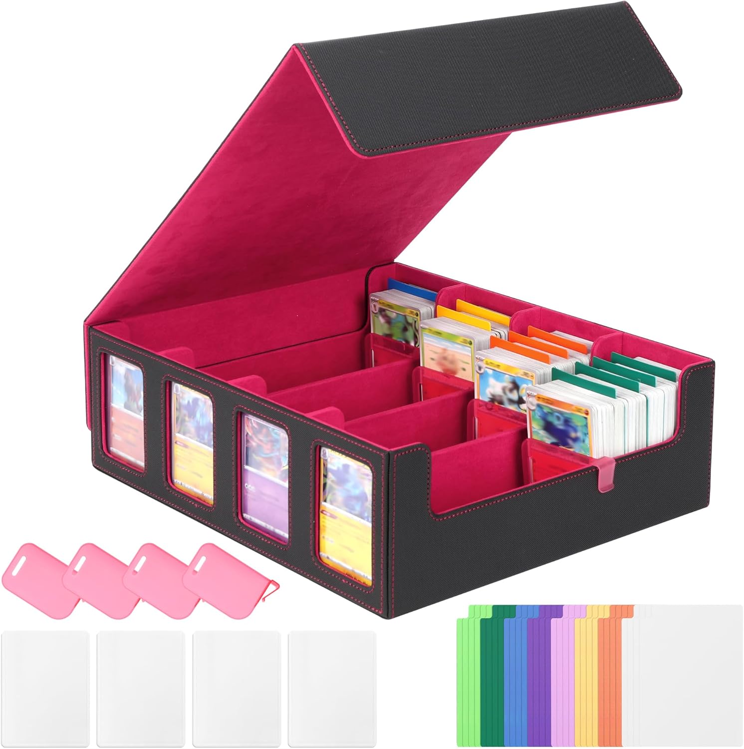 Deck Case, Large Capacity, Stores 2,400 Cards, Yu-Gi-Oh! Pokemon, MTG, Trading Card Case, Card Protection, Magnetic Lock, PU Leather, DIY, Solid Color