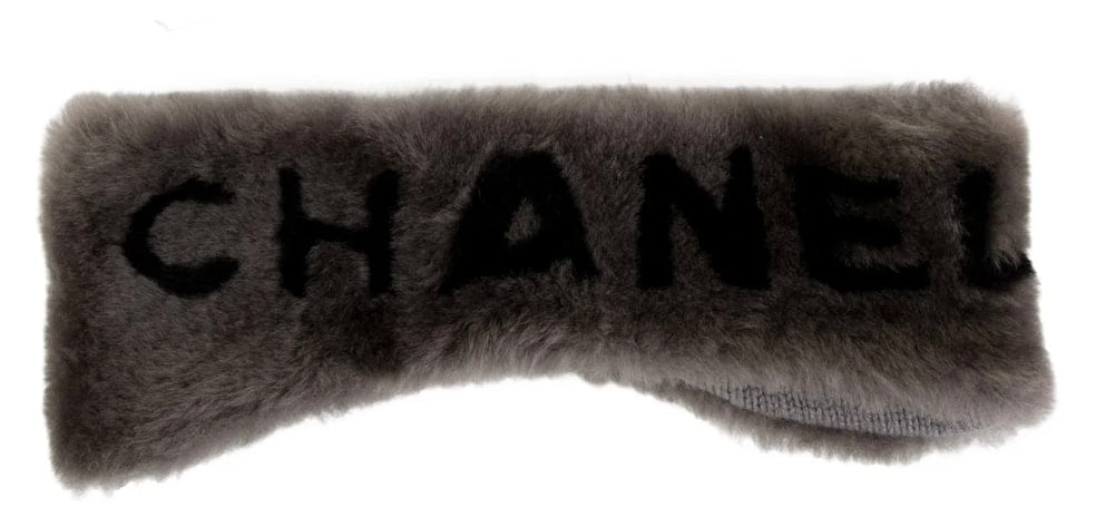 CHANEL GREY SHEARLING 'CHANEL' SOFT HEADBAND/EAR COVER