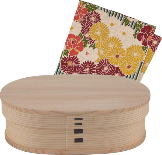 Daitai Kikusha Akita Cedar Bent Wappa Bento (Small Size Bento Set, Line Blue - Medium), Bento Box, Lunch Box, Wappa Wooden Bento Box/Made in Japan, Urethane Painting, Traditional Craft, Japanese Souvenir