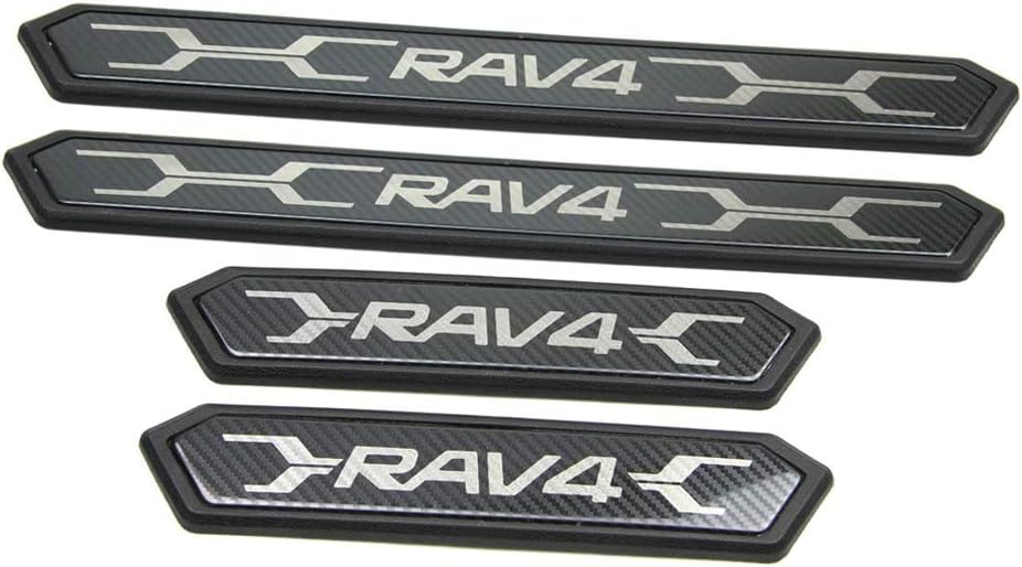 Boyou Toyota RAV4 & RAV4 PHV XA50 Series Special Design, Scuff Plate, Carbon Fiber Black, Stainless Steel, Step Guard, Genuine Design, Side Steps, Scratch Resistant, Stain Resistant, 4P [Standard