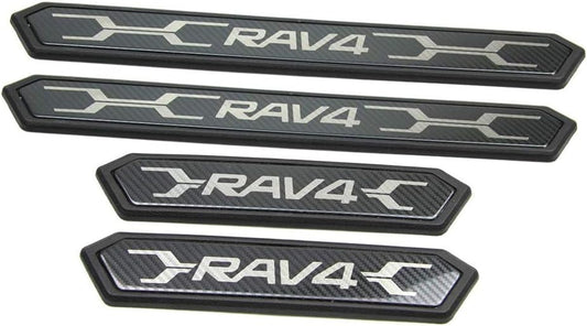 Boyou Toyota RAV4 & RAV4 PHV XA50 Series Special Design, Scuff Plate, Carbon Fiber Black, Stainless Steel, Step Guard, Genuine Design, Side Steps, Scratch Resistant, Stain Resistant, 4P [Standard