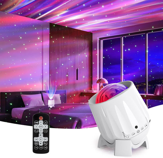 Remote Control Aurora Star Projector, Planetarium for Home Use, 15 Lighting Modes, Music Playback, Voice Control, Brightness, Volume, Ripples, Rotation Speed Adjustable, Timer Function