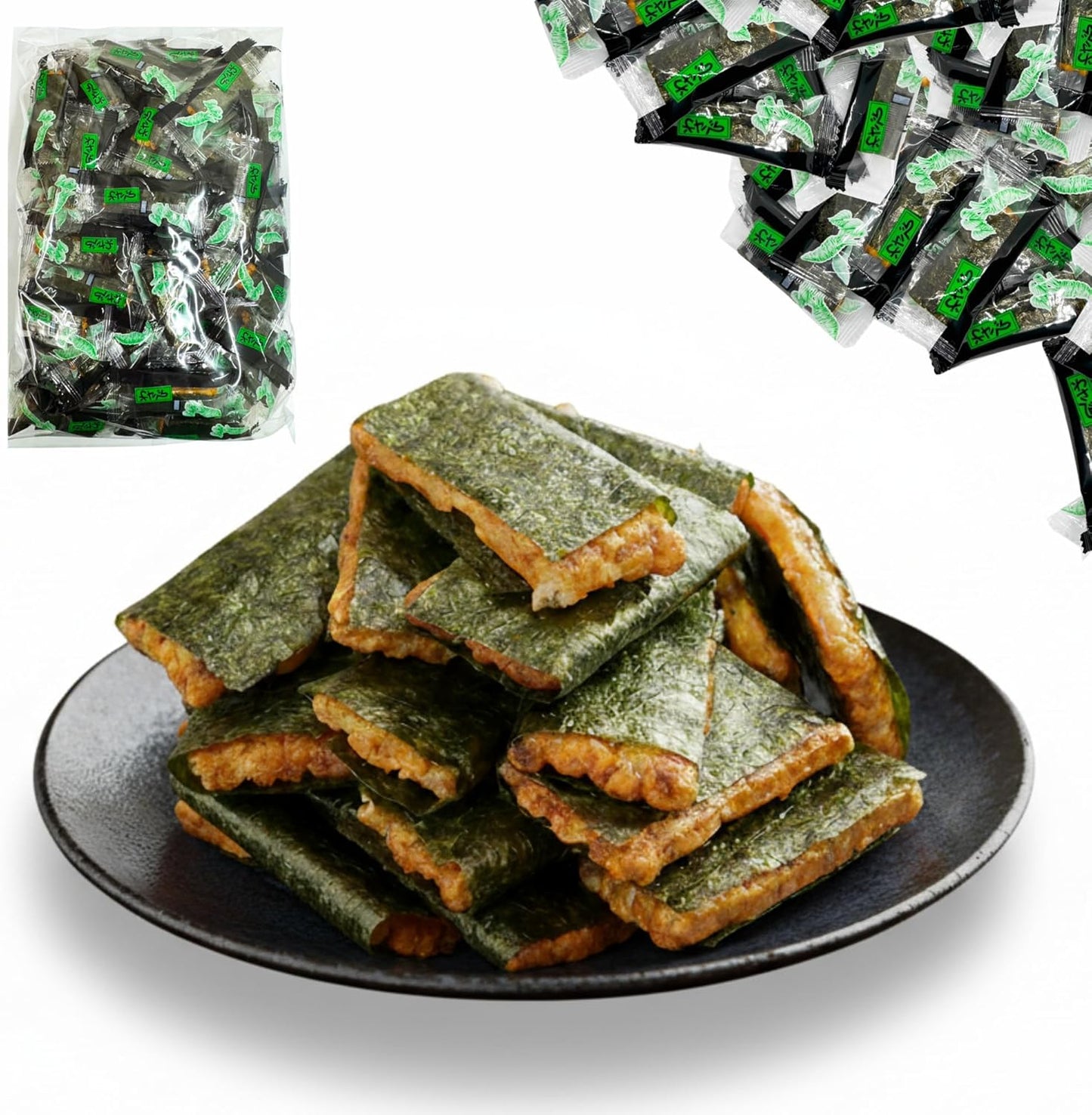 Wasabi Okaki Wasabi Seaweed Rolled Sweets, 17.6 oz (500 g), Approximately 156 Pieces (Made with Japanese Mochi Rice and Seaweed)