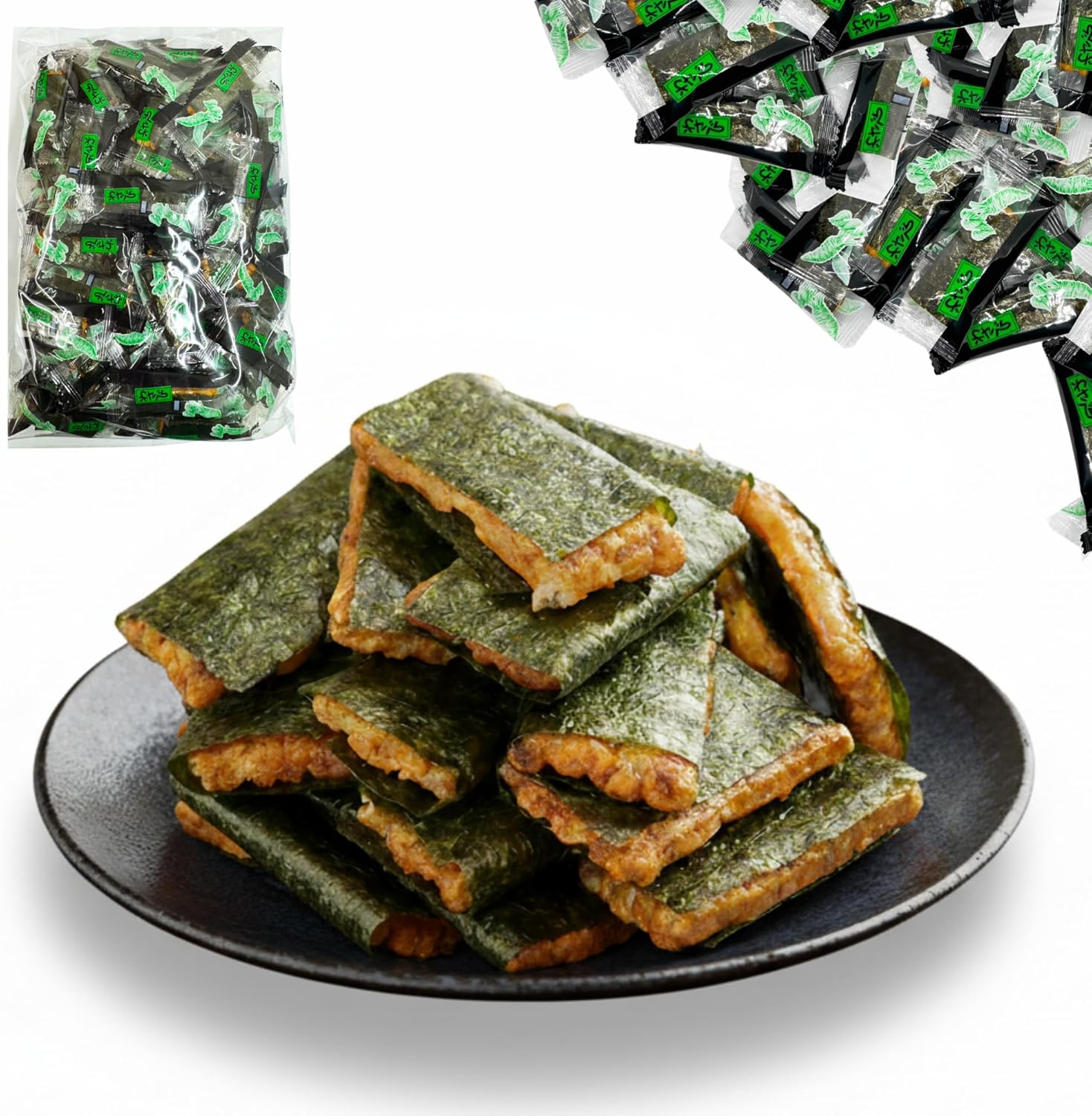 Wasabi Okaki Wasabi Seaweed Rolled Sweets, 17.6 oz (500 g), Approximately 156 Pieces (Made with Japanese Mochi Rice and Seaweed)