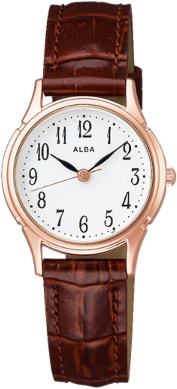Seiko ALBA Women's Watch, Quartz, Stainless Steel, Reinforced Waterproof for Everyday Use (5 ATM), Analog, AEGK432 (Dial: White Case: Pink Gold), Bracelet Type