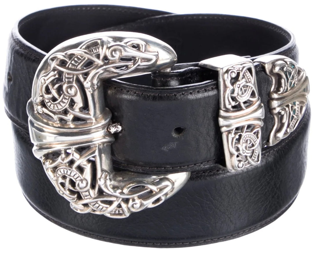CHROME HEARTS 'CELTIC DRAGON' BLACK 3 PIECE LEATHER BELT