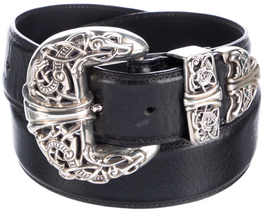 CHROME HEARTS 'CELTIC DRAGON' BLACK 3 PIECE LEATHER BELT
