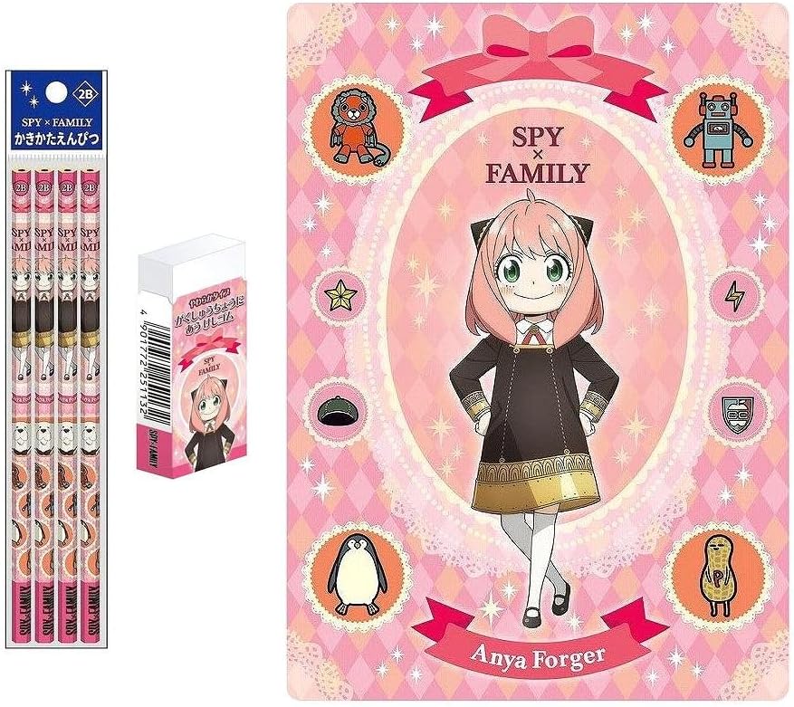 Showa Notebook, Spy Family, Anya and Friends Stationery, Set of 3, Pencil, 2B, Eraser, Underlayment, School Entrance, Birthday, Present, Stationery, Pencil