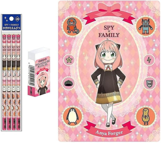 Showa Notebook, Spy Family, Anya and Friends Stationery, Set of 3, Pencil, 2B, Eraser, Underlayment, School Entrance, Birthday, Present, Stationery, Pencil