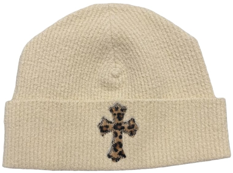 CHROME HEARTS 'CHEETAH CROSS' PONY HAIR TAN BEANIE
