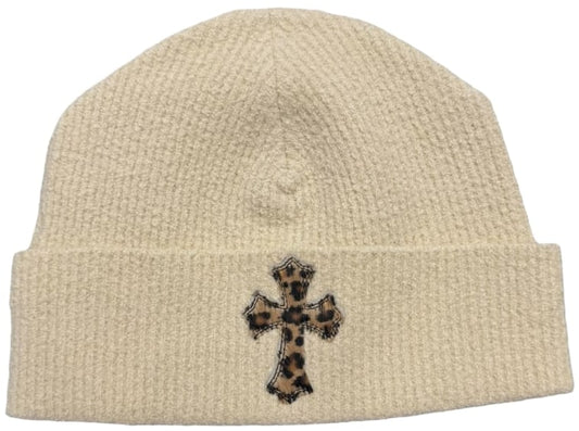 CHROME HEARTS 'CHEETAH CROSS' PONY HAIR TAN BEANIE