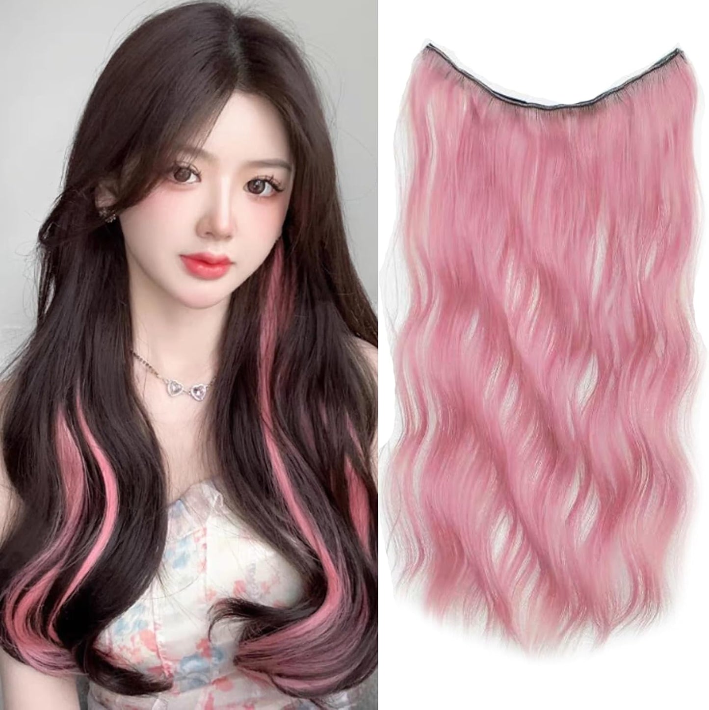 One Touch Color Extension, Color Extension, 19.7 inches (50 cm), Synthetic Hair, Long Curled, Hair Extension, Cosplay, Heat Resistant, Korean Style, Party, Fashion, Performance, Extension