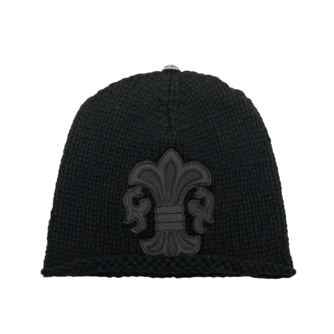 CHROME HEARTS 'FLEUR PATCH' BLACK CASHMERE BEANIE