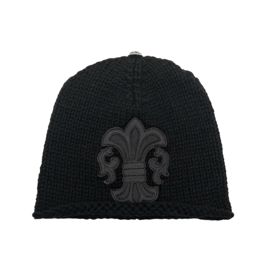 CHROME HEARTS 'FLEUR PATCH' BLACK CASHMERE BEANIE