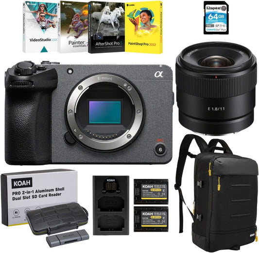 Sony Fx30 Cinema Line Super 35 カメラ 11mm F1.8 APS-C 超広角プライムレンズ コンテンツクリエイター用 64GB SDカード、アートスーツソフトウェア、カメラガジェットバッグ、アクセサリー(7アイテム)