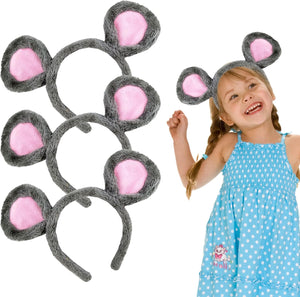 UILYNIU Set of 3 Mouse Ears, Animal Ears Headband for Children and Adults, Mouse Costume Set for Halloween Costume Accessories Party Carnival (Grey)