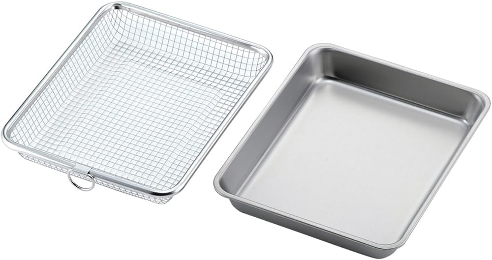 Shimomura Planning 44114 Deep Frying Food Bat, Colander Set, Made in Japan, Dishwasher-Safe, Tray, Includes Line, Tempura, Deep-fried, Colander, Vegetable Wash, Cooking, Square Type, Stainless Steel,