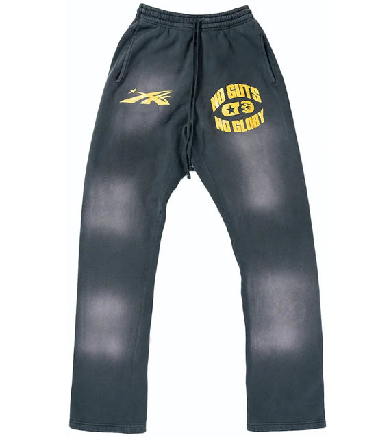 HELLSTAR 'NO GUTS NO GLORY' BLACK FLARE SWEATPANTS