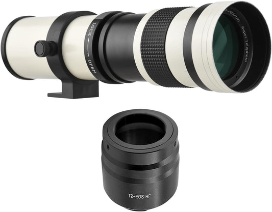 LOUJIN Camera MF Super Telephoto Zoom Lens F/8.3-16 420-800mm T2 Mount RF Mount Adapter with Ring 1/4 Thread Replacement for Canon EOS R/ R3/ R5/ R5/ R5C / R6/ RP RF Mount Camera