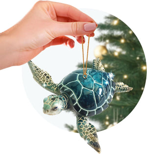 Adorno de tortuga marina azul, decoraciones navideñas pintadas a mano 2023, temática de playa, decoración del océano, adornos de árbol de Navidad, ideal para rellenar calcetines en embalaje de regalo rengöra