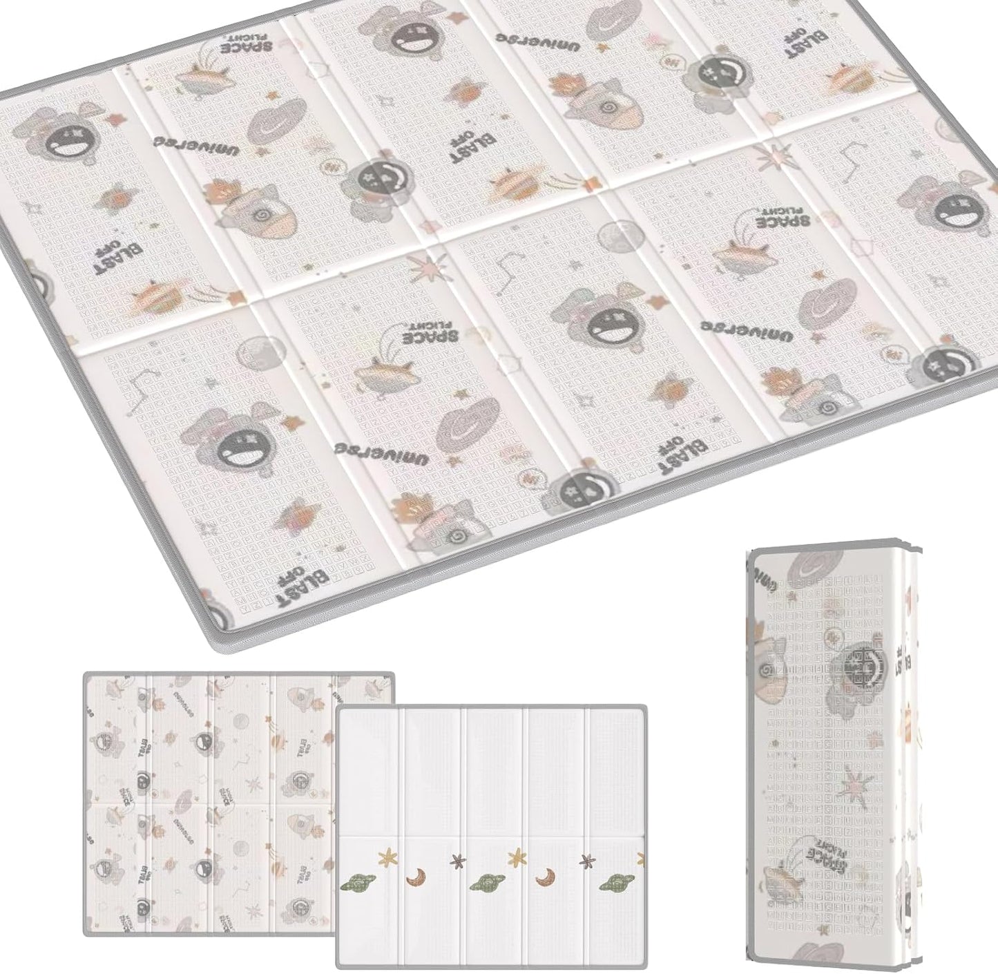 Baby Play Mat, Thick, Large, Foldable, Baby Mat, Waterproof, Portable Nap Mat, Soundproofing, Shock Absorption, Storage Bag Included, Easy Storage, Children's Room, Picnic (Airship + Space, 63.0 x