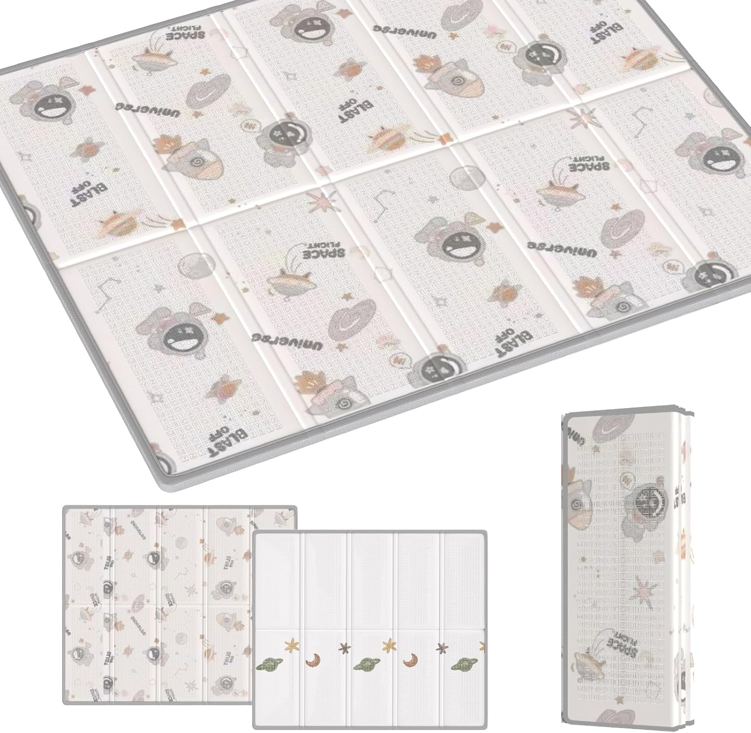 Baby Play Mat, Thick, Large, Foldable, Baby Mat, Waterproof, Portable Nap Mat, Soundproofing, Shock Absorption, Storage Bag Included, Easy Storage, Children's Room, Picnic (Airship + Space, 63.0 x