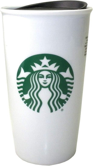 Starbucks Vaso Térmico de Viaje Clásico Blanco y Verde de Doble Pared de Cerámica para Café 12 oz