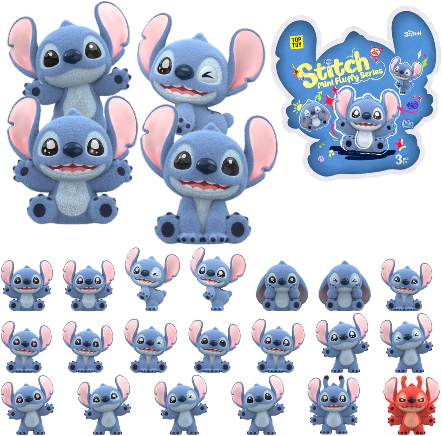 TOP TOY Disney "Mini Fluffy Stitch" Series (3 Pieces) Blind Box Figure, Soft Vinyl Figure, Gift for Birthday, Gift, Stitch, Christmas Gift