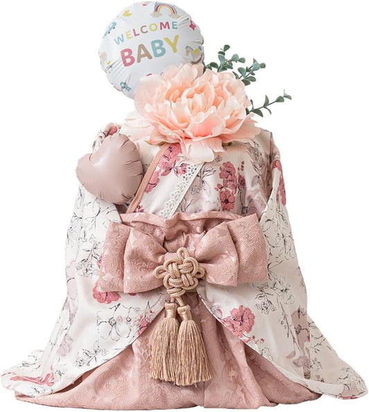 Diaper Cake, Baby Shower, Hakama, Girls, Boys, Message Card Included, Baby Gift Set, Baby Diper Cake, Flower Love (Amity Pink, 27.6 inches (70 cm), Diaper/Tape Type, S)