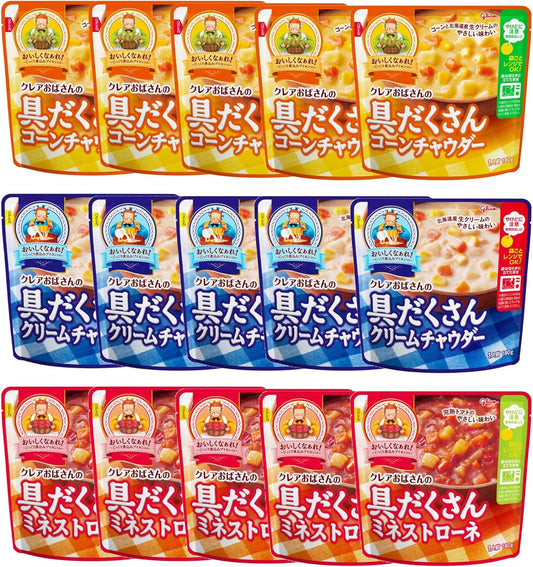 Aunt Claire Ezaki Glico Soup Gift, 3 Types, 15 Meals, Eat Comparison Set (Cream, Minestrone, Corn)