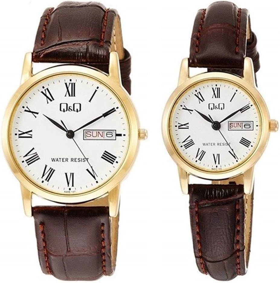 Citizen Q&Q A206A207-107 Pair Watch, Cheap Citizen, Men's, Women's, Brown