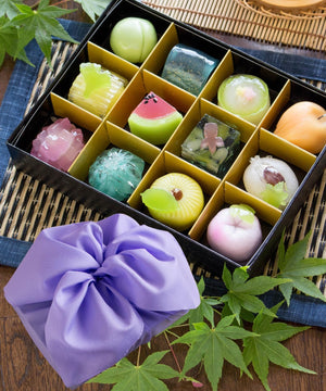 Fumizekka Sanin Japanese Sweets, Mid-Year Gift, Seasonal Limited, 4 Seasons 12 Selection, Bite-Sized Premium Japanese Sweets, Assorted (Wrapped in Furoshiki Cloth), Popular, Special Order
