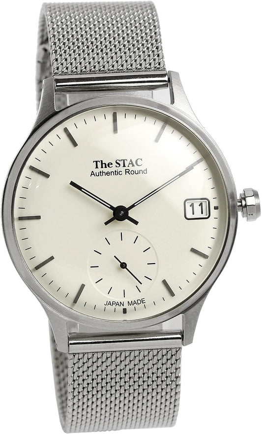 The Stack Authentic Round Classic Men's Women's Wristwatch, Made in Japan, Bar × Silver mesh, Bracelet Type