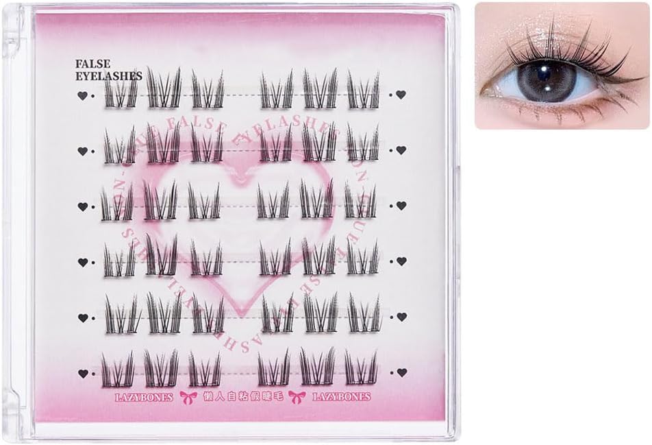 3D Eyelash Cluster Set No Glue Self Adhesive Lashes Korean Makeup Natural Look Individual Eyelashes New Cartoon Eyelashes Big Eyes Long Lasting Best for Beginners (Style 1)