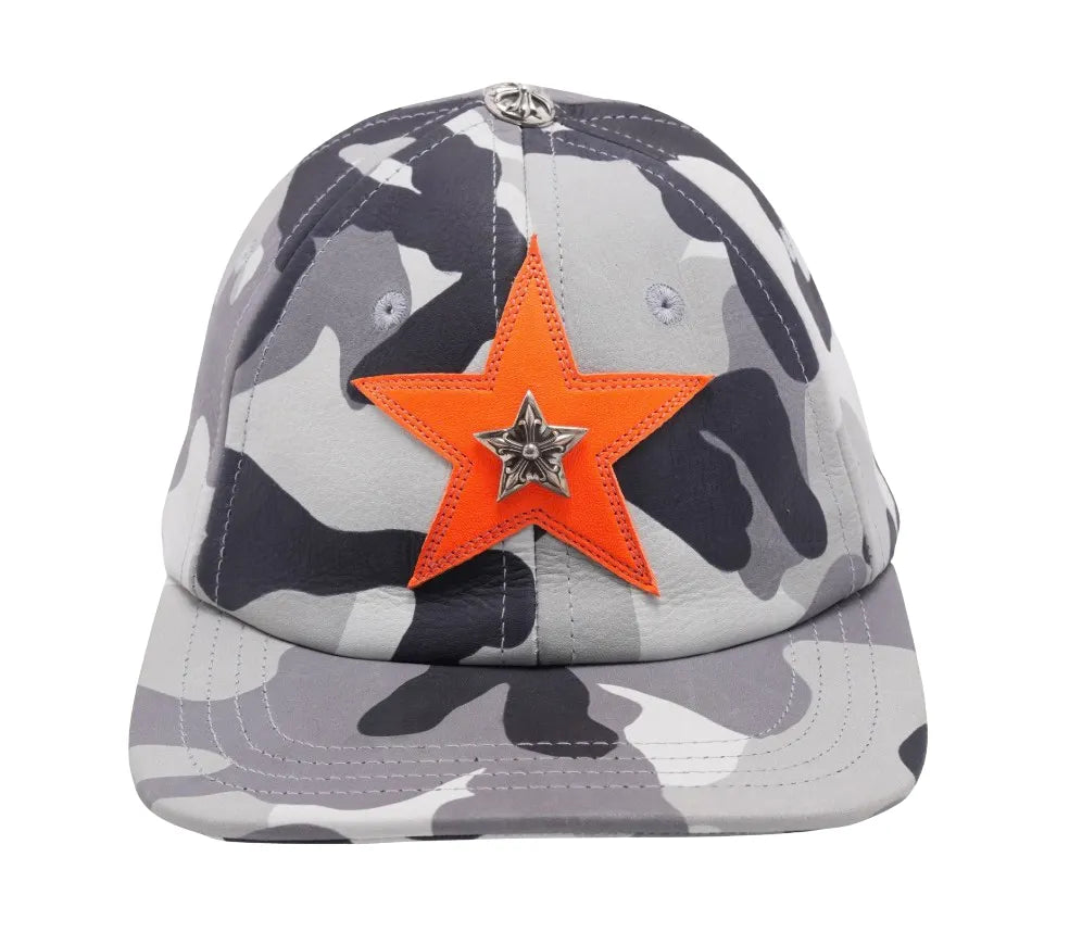 CHROME HEARTS 'SNOW CAMO' SILVER EMBELLISHED STAR PATCH LEATHER HAT