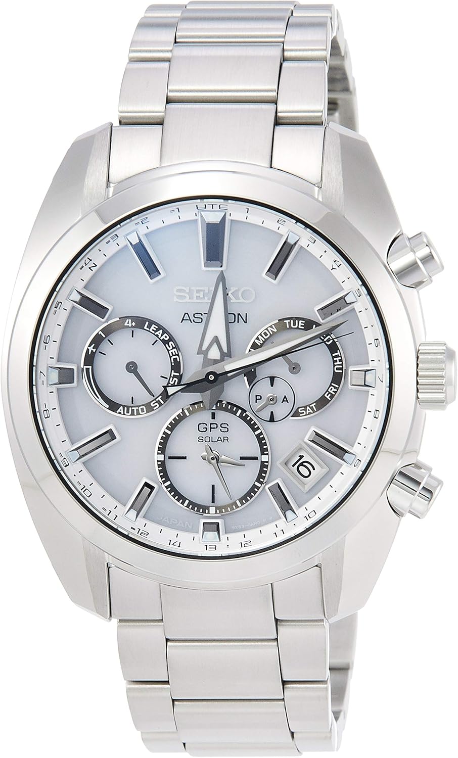 Seiko Astron SBXC047 Men's Wristwatch, Solar GPS, Satellite Radio, World Time Function, Dual Time Display, Dual Curved Sapphire Glass, Silver, Dial color - white, Solar GPS Satellite Radio World Time