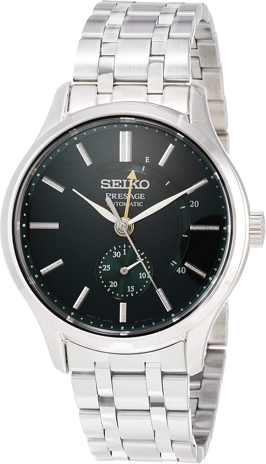 Seiko SARY145 Men's Wristwatch, Mechanical Mechanical Watch, Green Dial, Power Reserve, Dual Curved Sapphire Glass, See-Through Back, Silver, Dial Color - Green, Mechanical Dual Curved Sapphire Glass