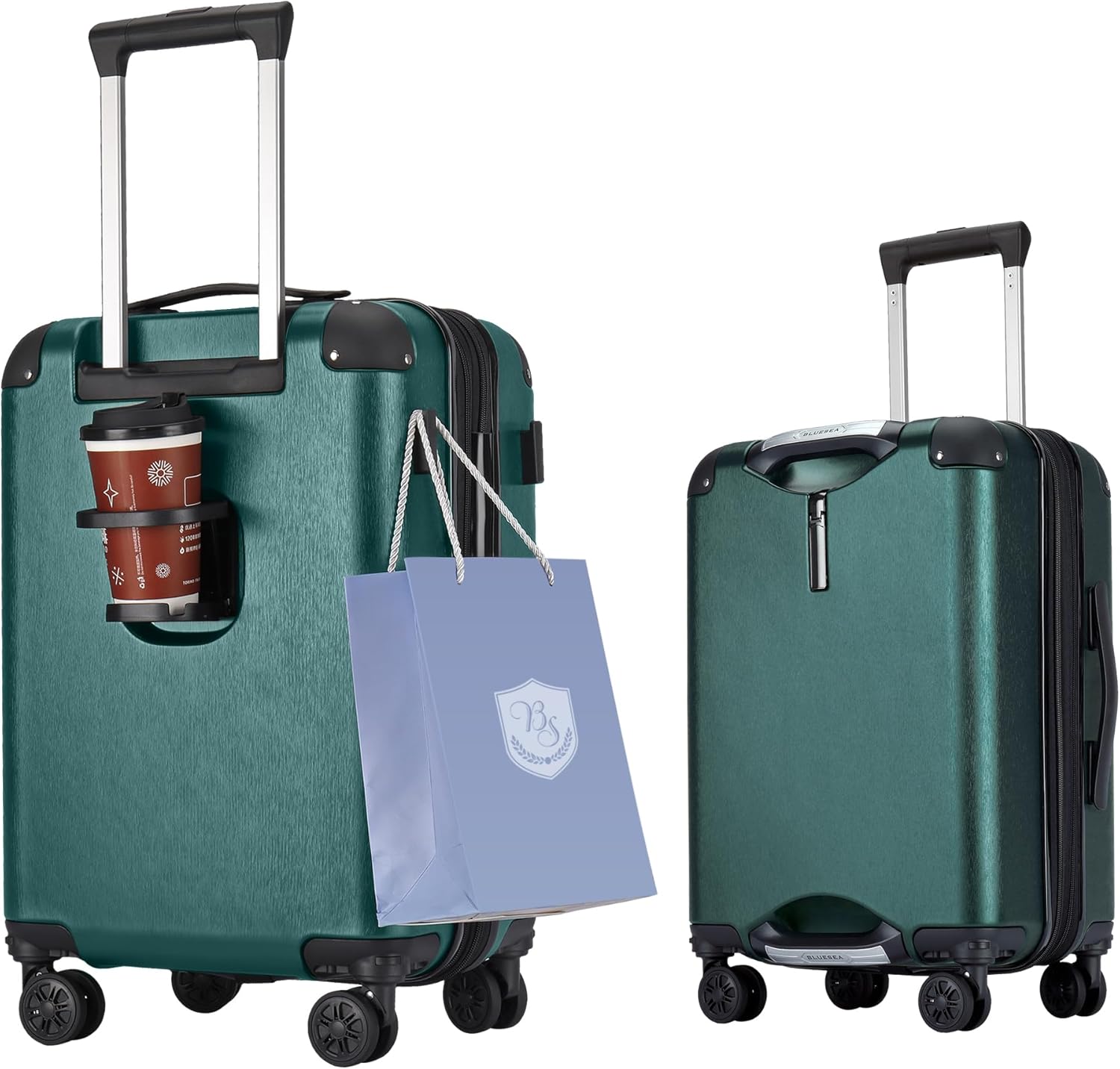 BlueSea BSSC08 Suitcase, Carrying Case, Carry Bag, Carry-on Bag, Grip Function, Expanded Size, 100% PC, TSA Lock, Double Casters with Hook Function, Cup Holder, Silent, Shock Resistant, Ultra