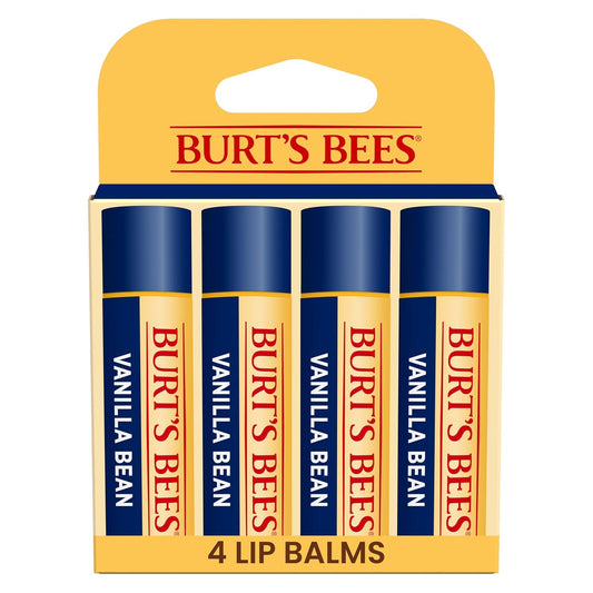 Burt's Bees Bálsamo labial hidratante 100% natural, Vaina de Vainilla - 4 tubos