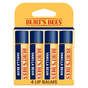 Burt's Bees Bálsamo labial hidratante 100% natural, Vaina de Vainilla - 4 tubos