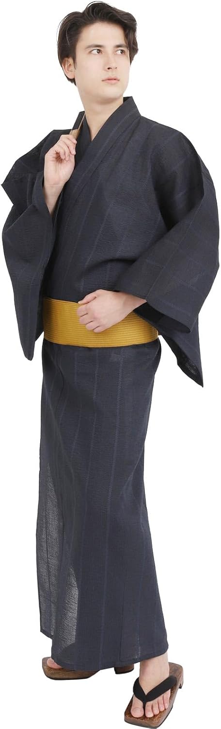 Fuuka Fuka Yukata Men's Belt Waist Strap, 3-piece Set, Easy, Velcro Tape, Cotton, Linen, Gentlemen, S, M, L, LL (One-touch Square Sash/Waist Strap/Gray)