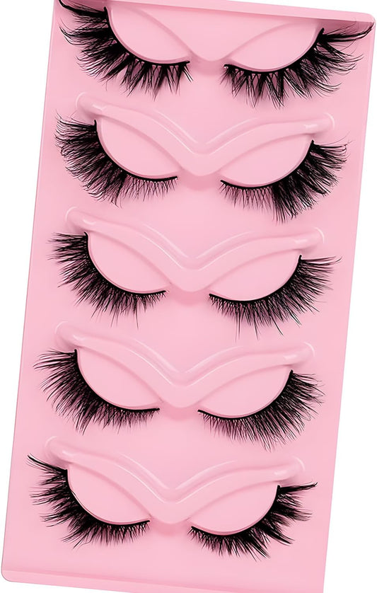 WALWAL Fox Fake Eyelash, Natural Curl Fake 3D Volume Mink Lashes for Cat Eye Makeup, Soft and Fluffy Whispy Lush Strips(5 Pairs Hybrid Set)