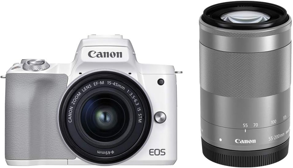 Canon EOS KISS2MWH-WZK Kiss M2 Mirror-less Digital Camera, Double Zoom Kit, White