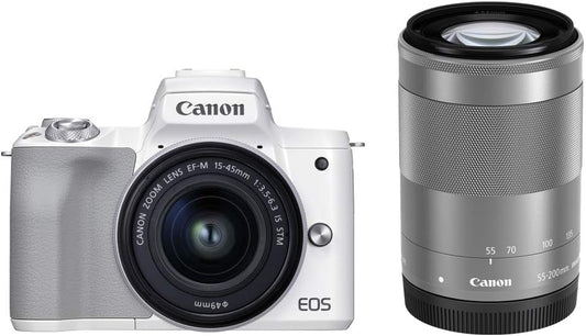 Canon EOS KISS2MWH-WZK Kiss M2 Mirror-less Digital Camera, Double Zoom Kit, White