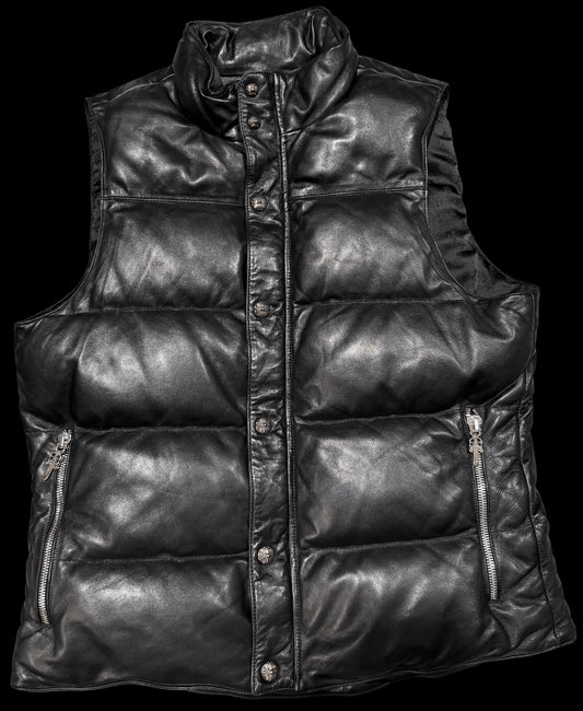 CHROME HEARTS LEATHER BLACK PUFFER VEST