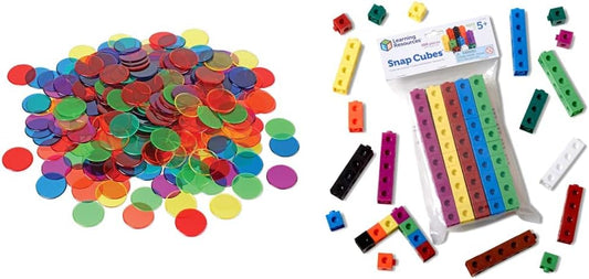 Learning Resources Colorful Counter for Math Teaching Materials, Transparent Snaps + Snap Cubes, Pack of 100 (Purchase Set)