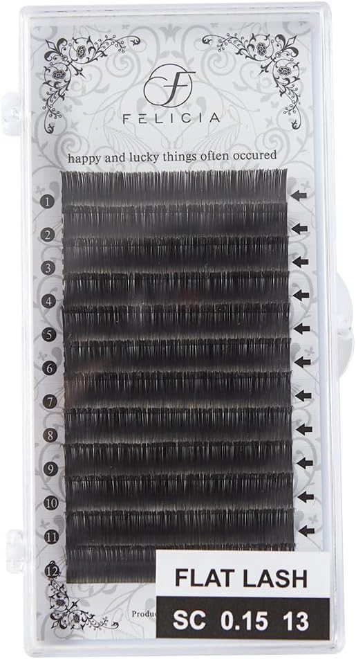 FELICIA Flat Lash Matte Eyelash Extensions Ultra Soft Single Matsueku Eyelash SC Curl 0.15 Thickness 0.5 inches (13 mm)