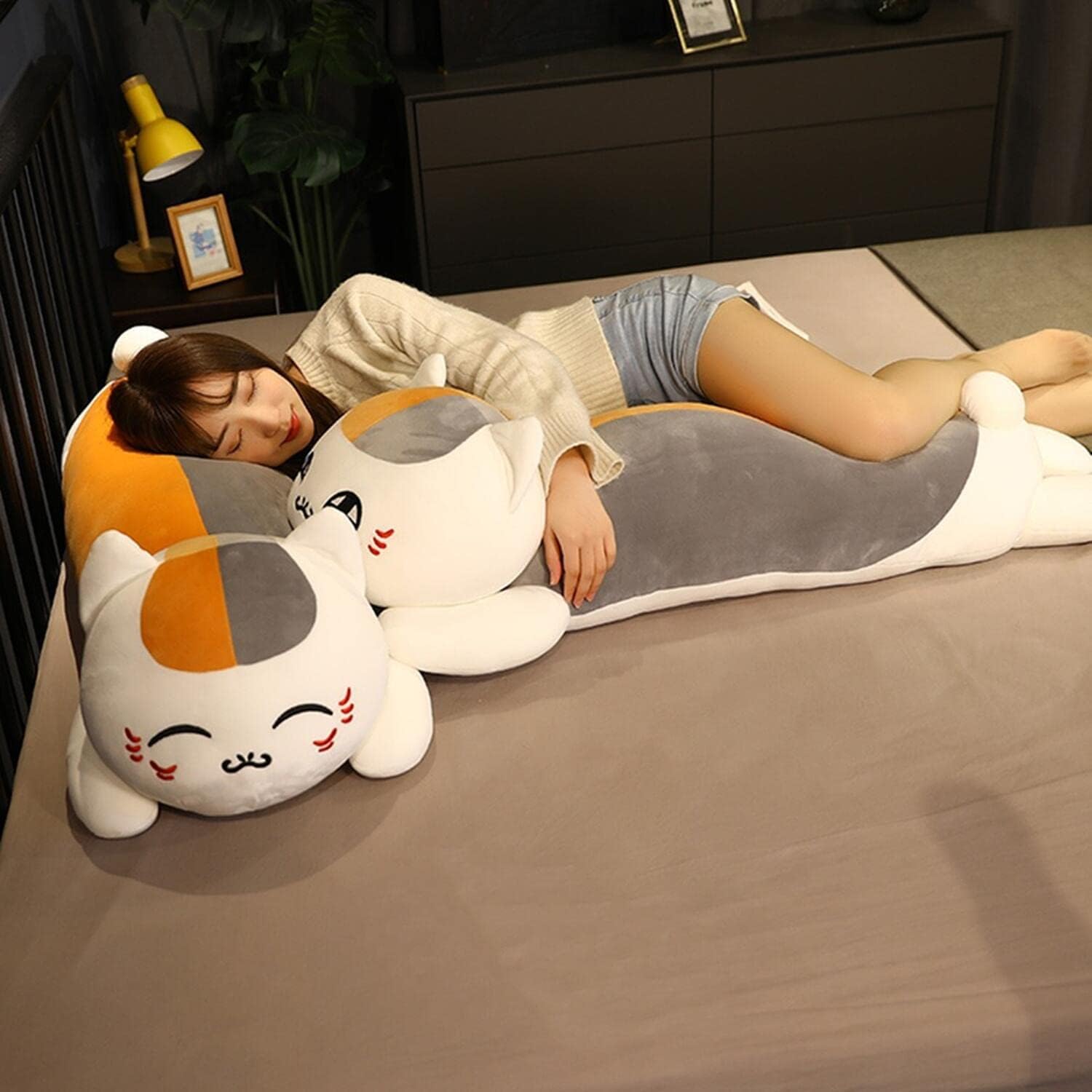 Natsume Yuujinchou Nyanko Sensei Hugging Pillow Cushion, Cute Cat Style, 70/90/110/130CM Stuffed Plush Figure, Soft and Fluffy Lightweight Comfortable Pillow, Cosplay Prop, Anime Moe Goods, Gift for