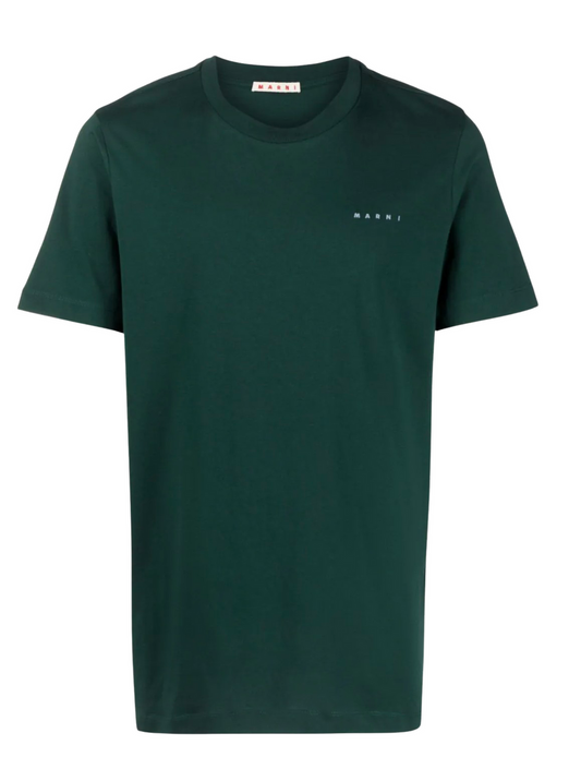 MARNI EMBROIDERED LOGO GREEN TEE