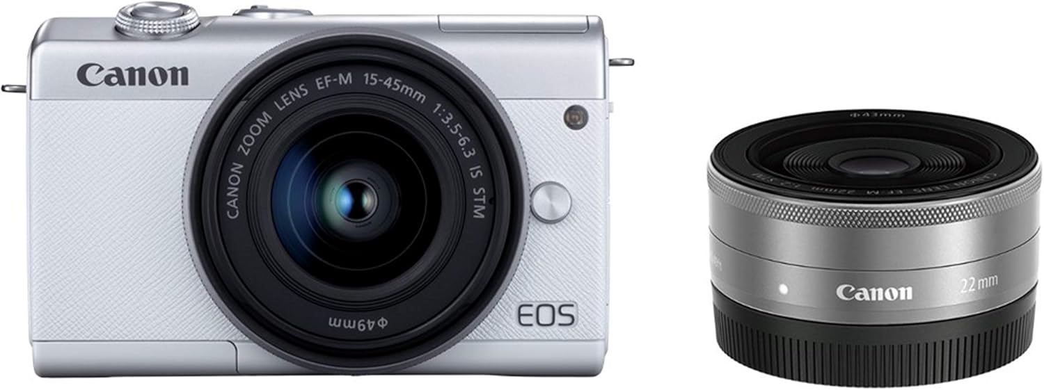 Canon EOS M200 Mirrorless Digital Camera, EOSM200WH-WLK Double Lens Kit, White
